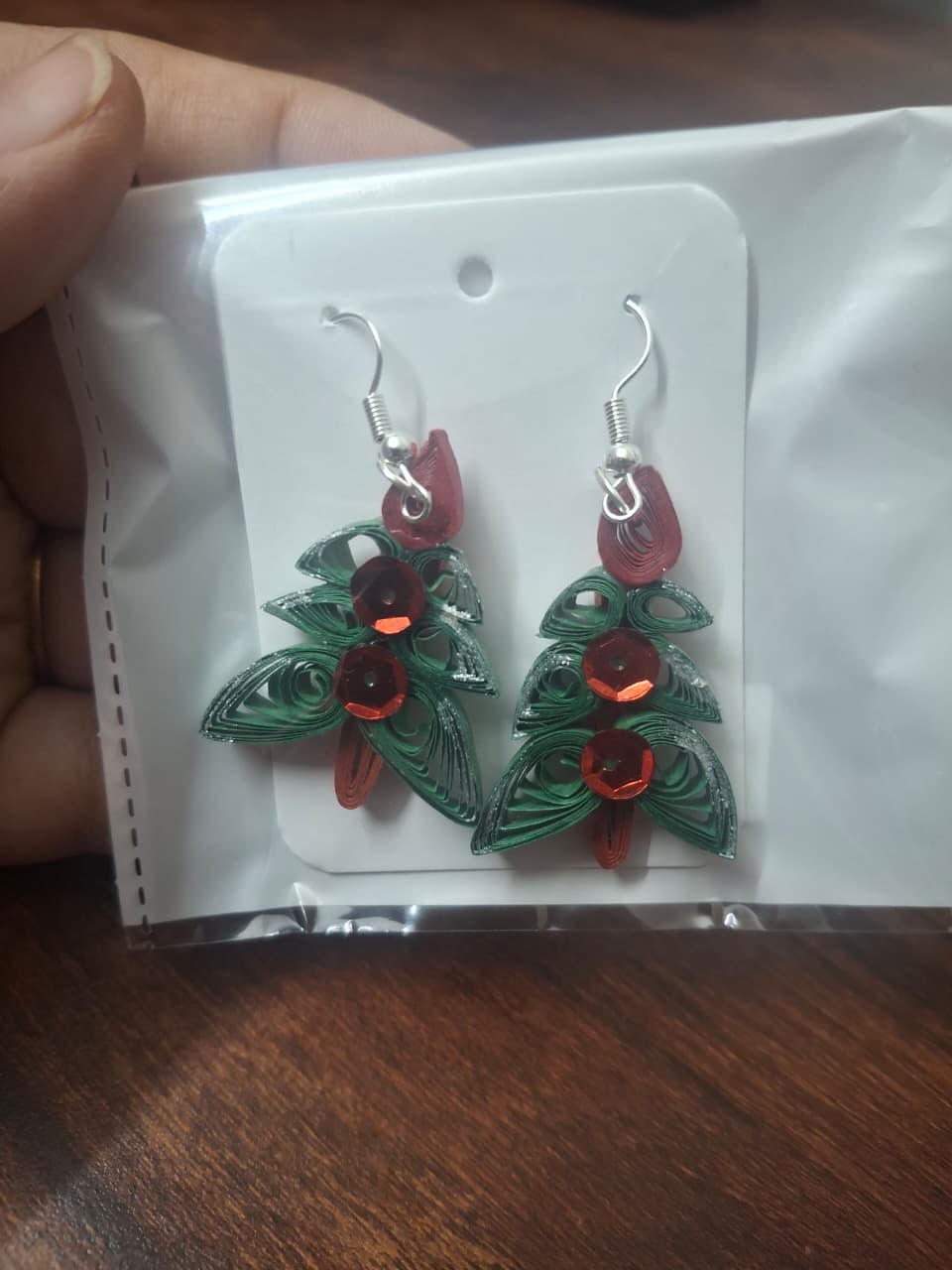 Christmas Tree Quilling Earrings
