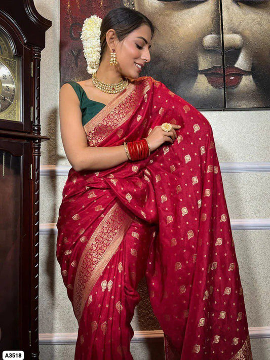 Rani Pink Soft Lichi Silk Saree with Rich Jacquard Pallu