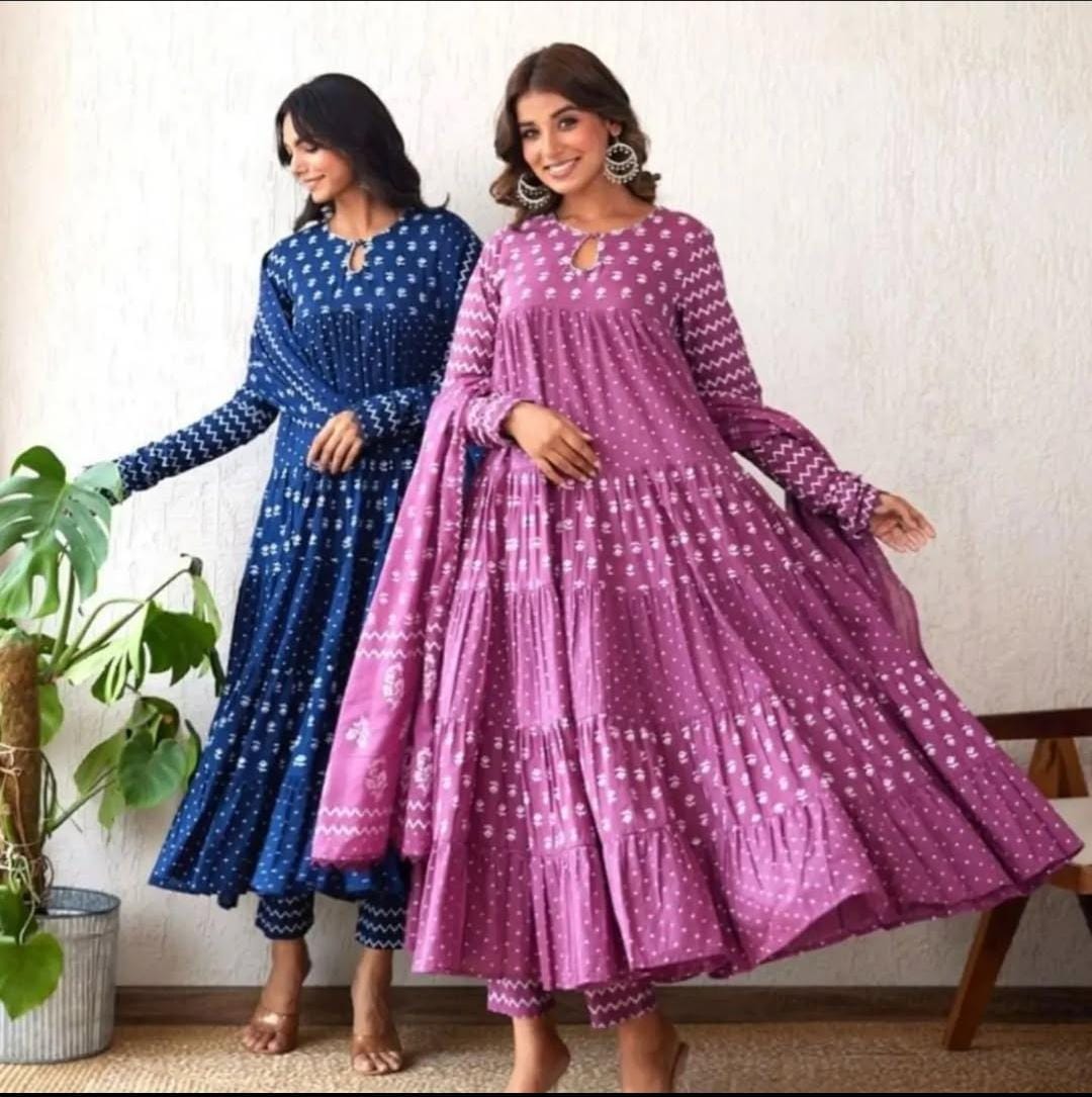 Indigo Blue Discharge Print Anarkali Set – Brand Showroom Exclusive