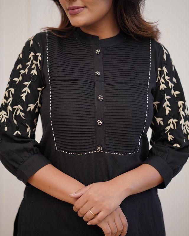Elegant Office Kurti Pant Set – Embroidered & Pintex Detailing