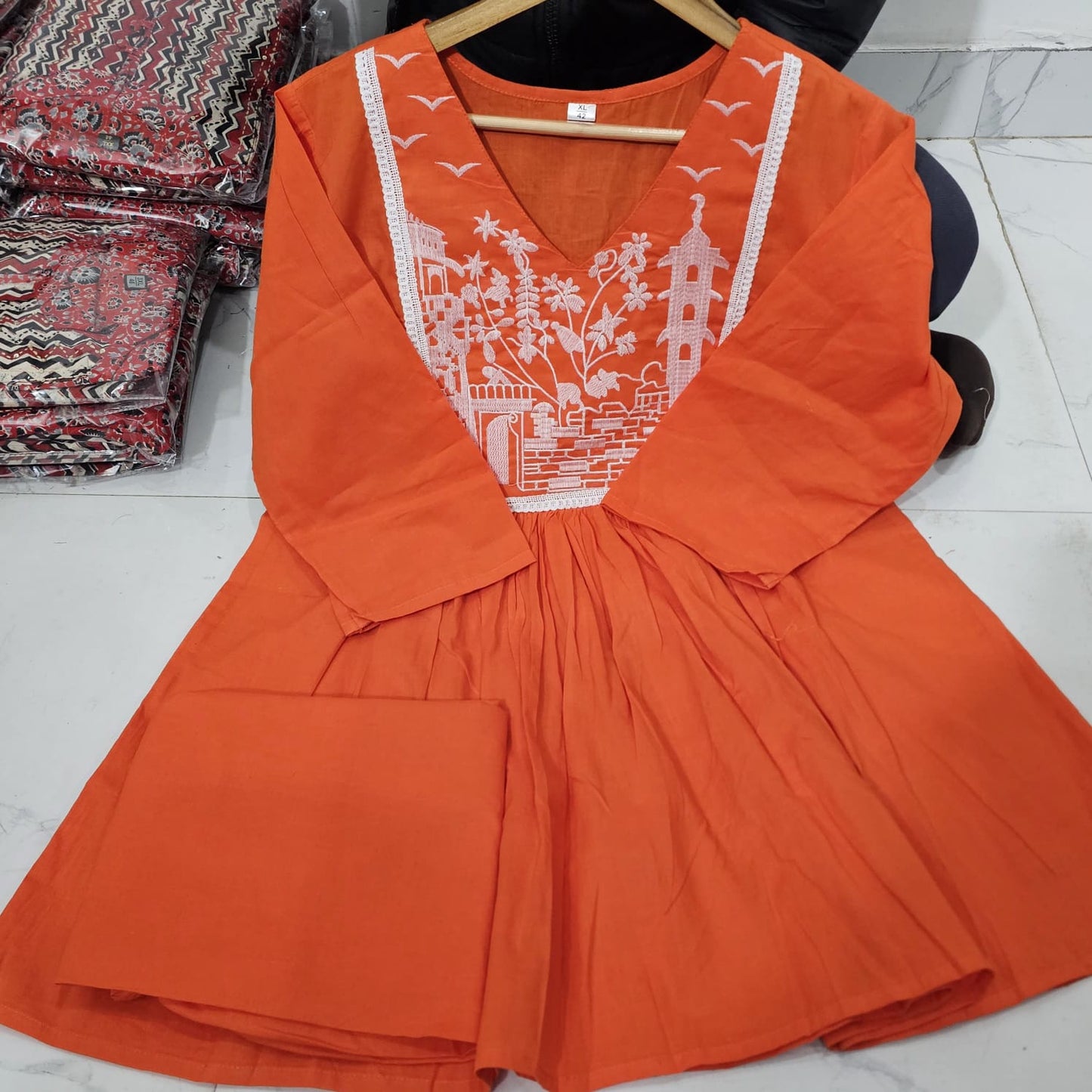 Trendy Embroidered Cotton Short Top & Palazzo Coord Set