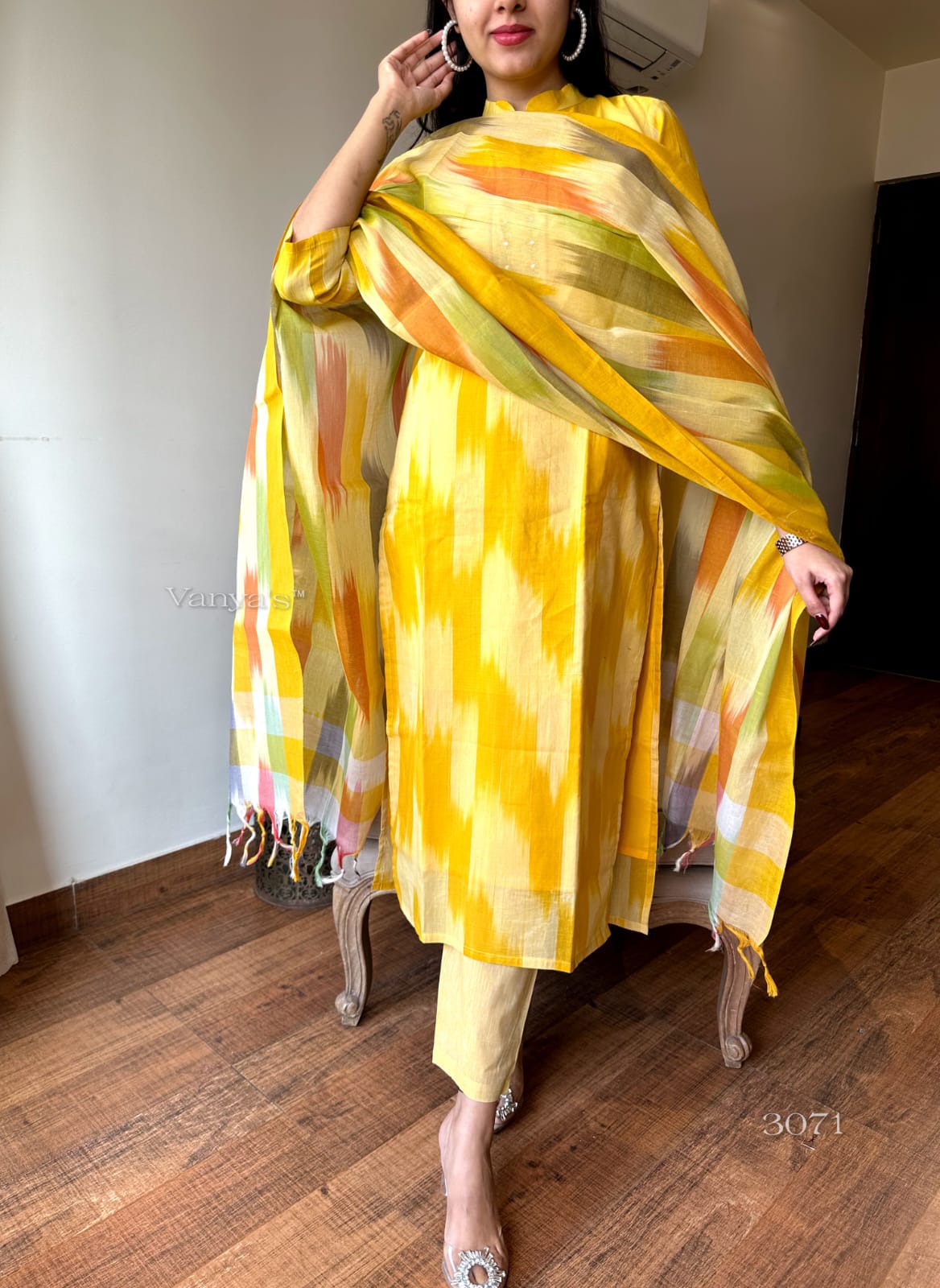 3071 Ready – Pure Handloom South Cotton Ikkat Ensemble