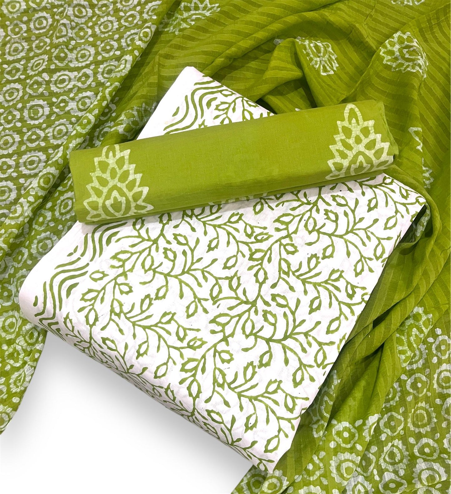 Batik with Block Print Pure Cotton Contrast Dress Material