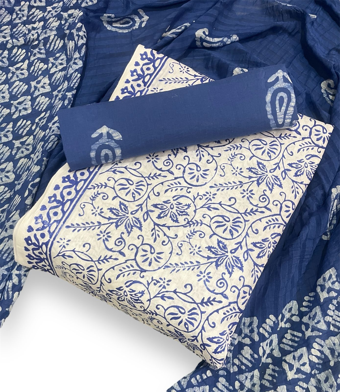 Batik with Block Print Pure Cotton Contrast Dress Material