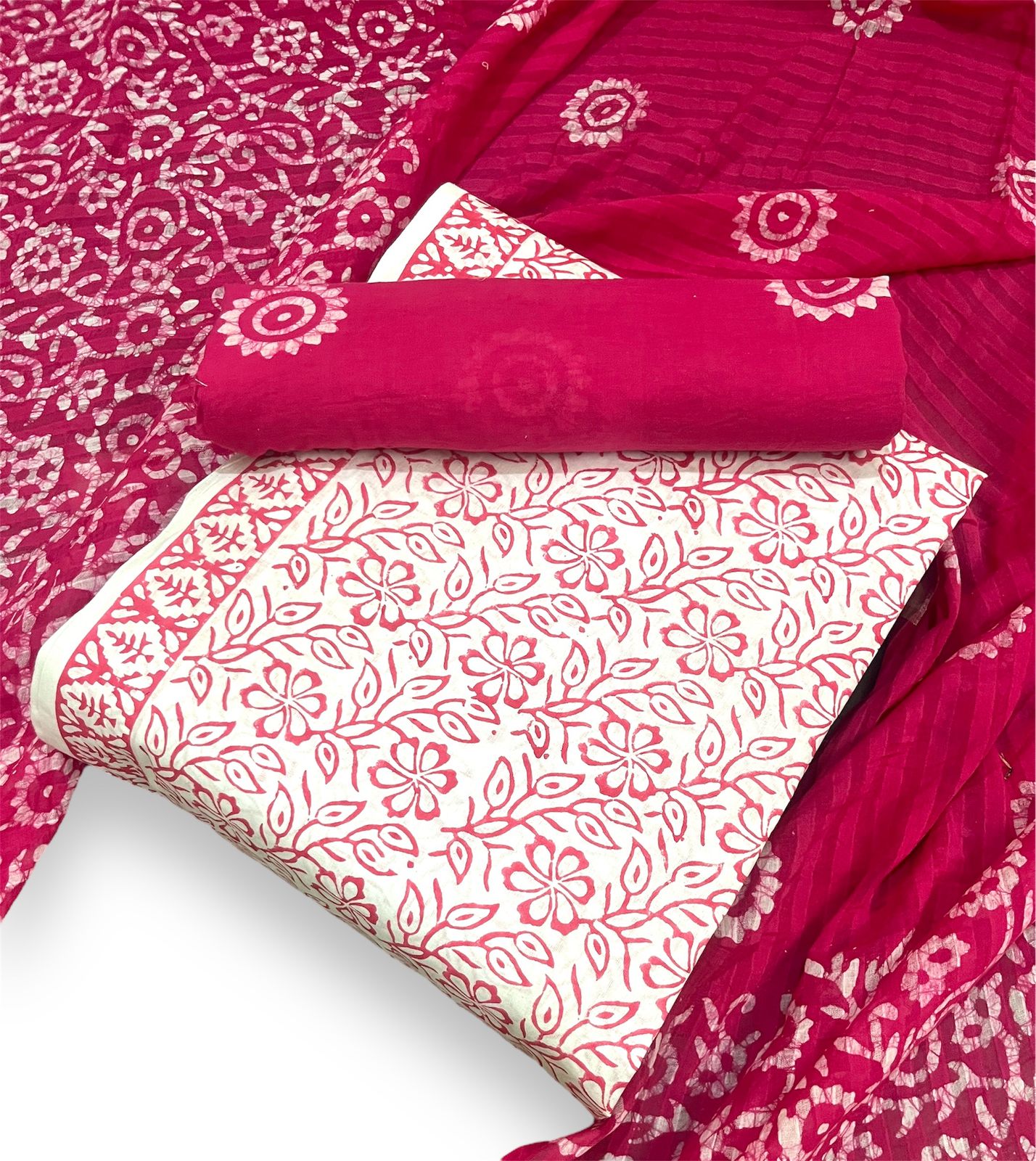 Batik with Block Print Pure Cotton Contrast Dress Material
