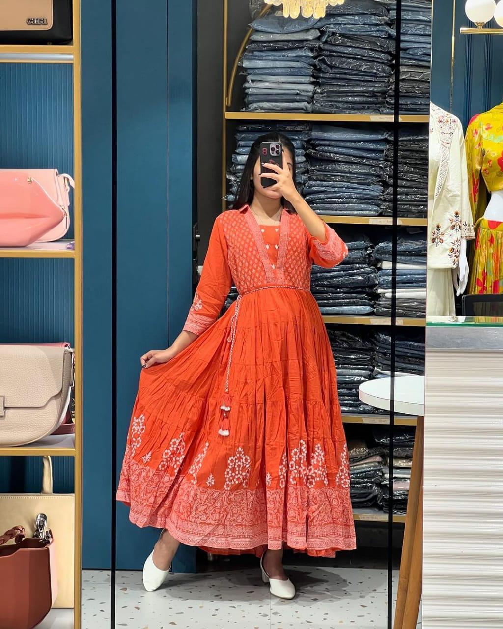 π¦ Sanganeri Magic: Cotton Anarkali Set with Adda & Embroidery Work π«