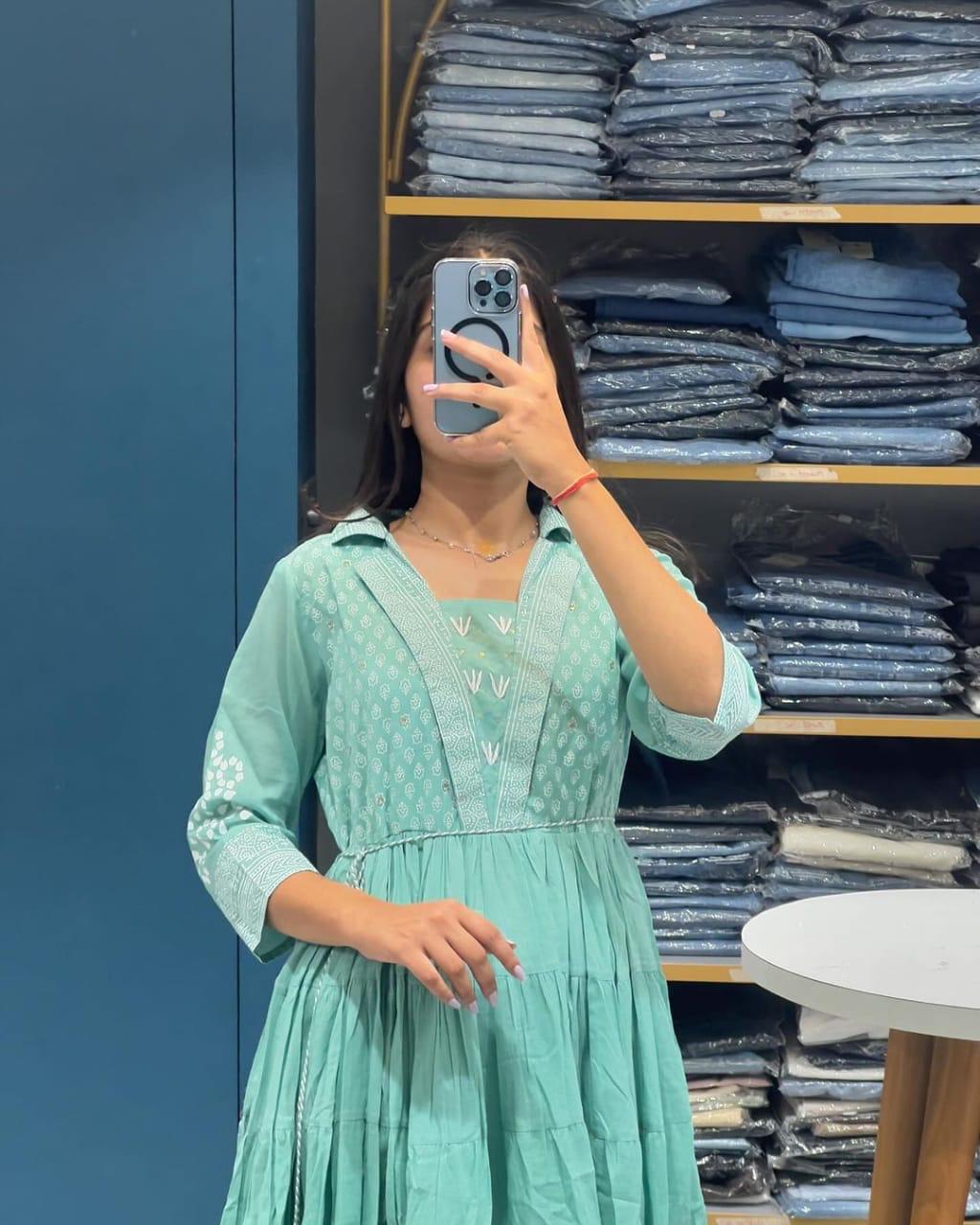 π¦ Sanganeri Magic: Cotton Anarkali Set with Adda & Embroidery Work π«