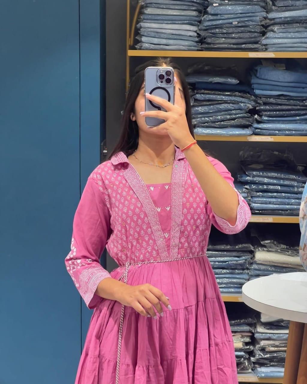 π¦ Sanganeri Magic: Cotton Anarkali Set with Adda & Embroidery Work π«