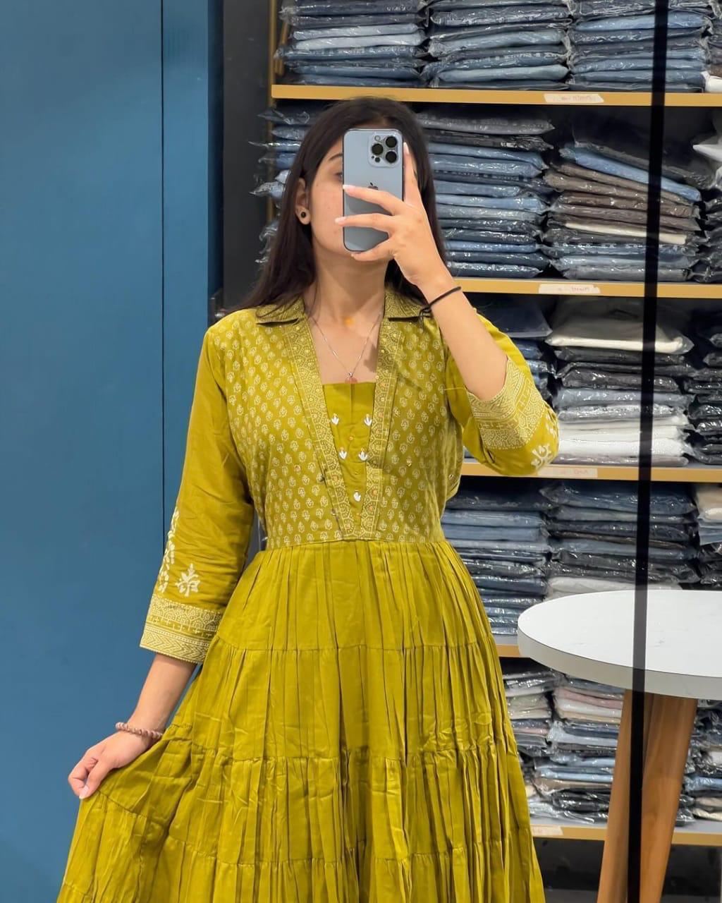 π¦ Sanganeri Magic: Cotton Anarkali Set with Adda & Embroidery Work π«