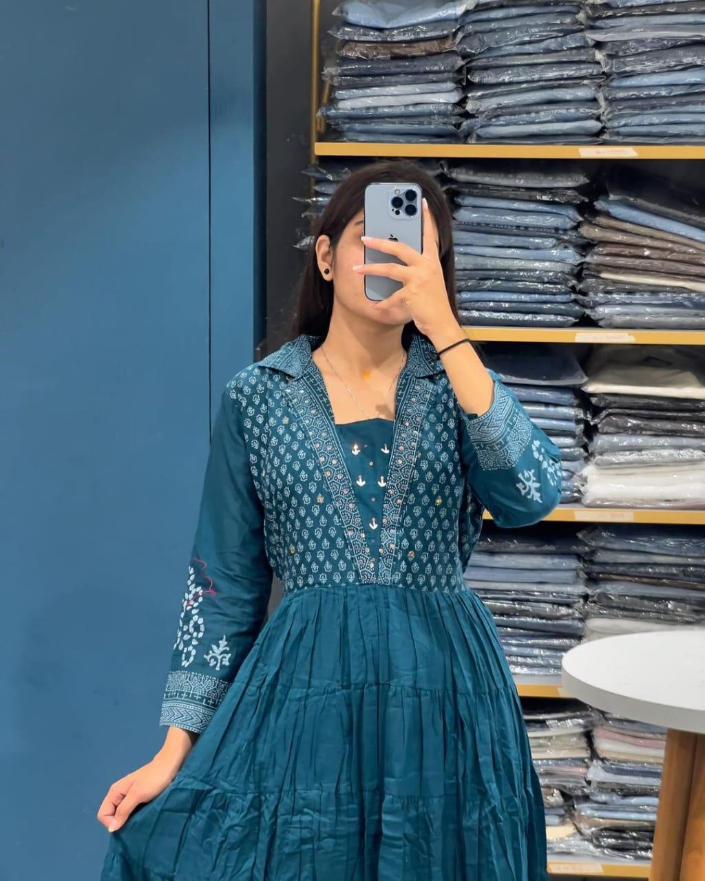 π¦ Sanganeri Magic: Cotton Anarkali Set with Adda & Embroidery Work π«