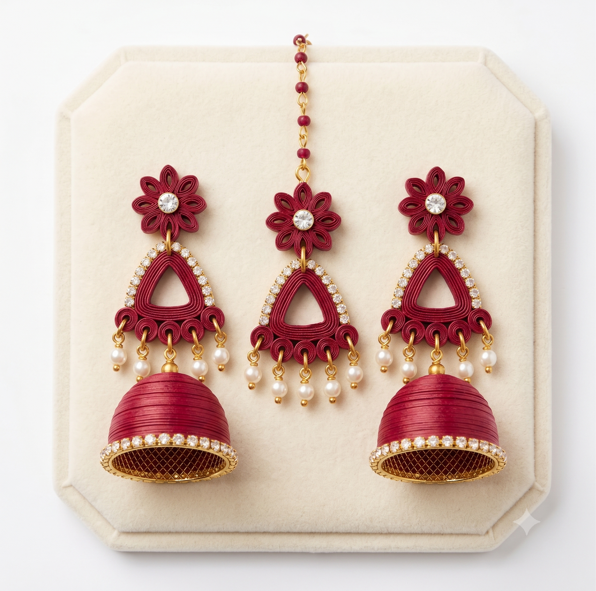 Handmade Paper Quilled Luxury Bridal Chandbali Earring Set with Mang Tikka