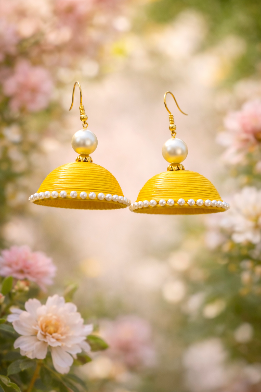 Sunshine Pearl Handmade Jhumkas