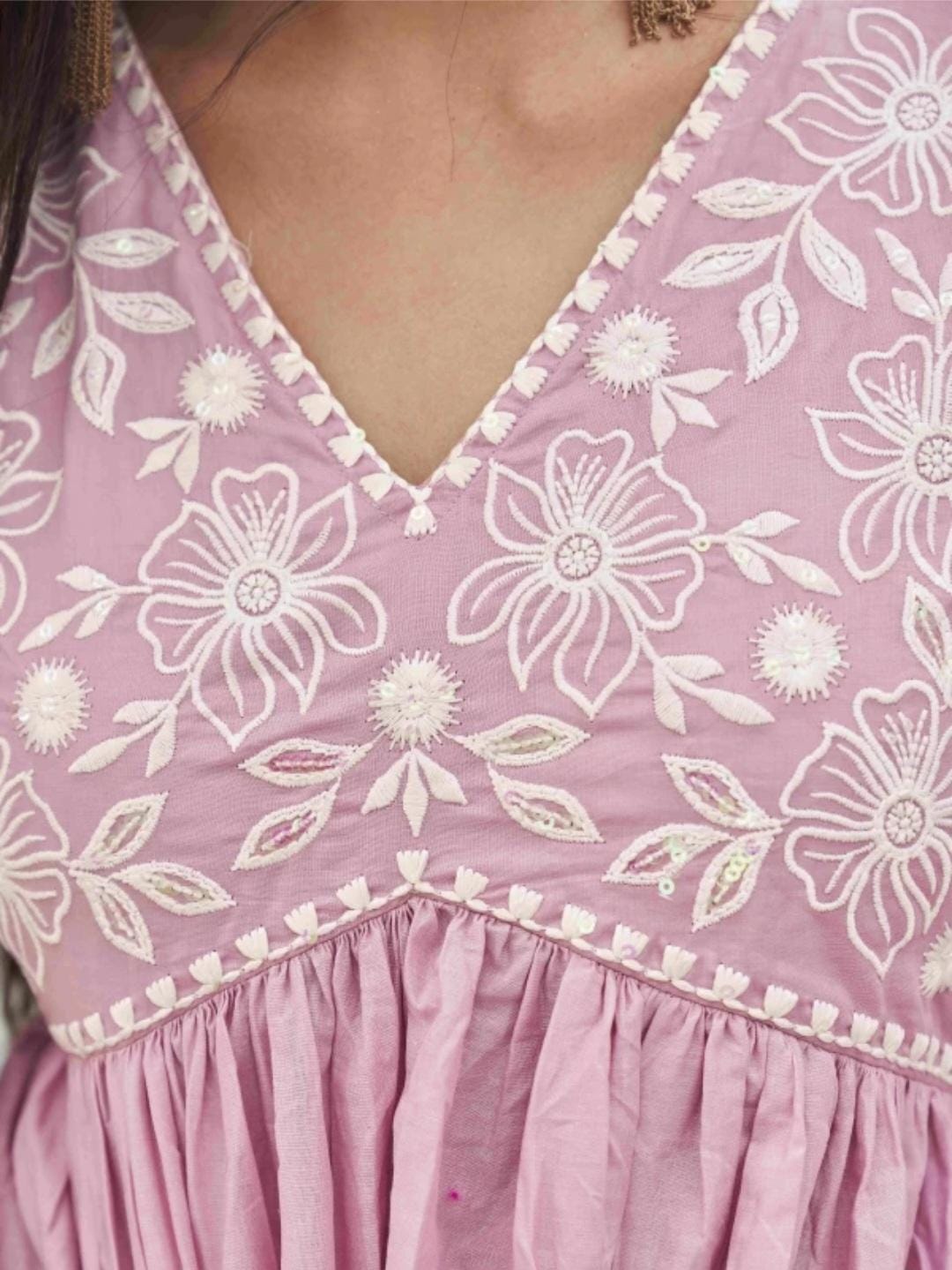 Embroidery Cotton Gown Set with Dupatta