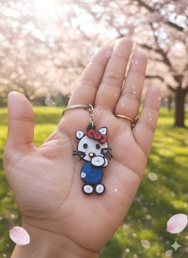 Handmade Hello Kitty-Themed Paper Quilling Keychain
