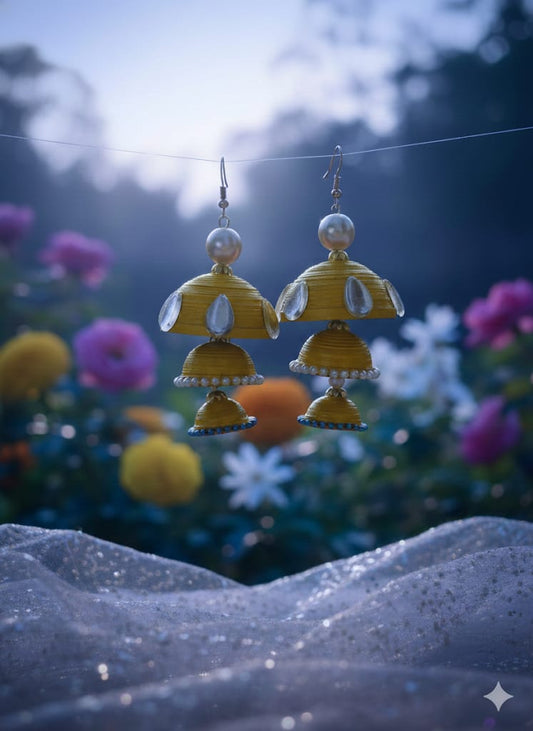 Handmade Red Quilled Jhumka Earrings with Pearl & Crystal Detailing