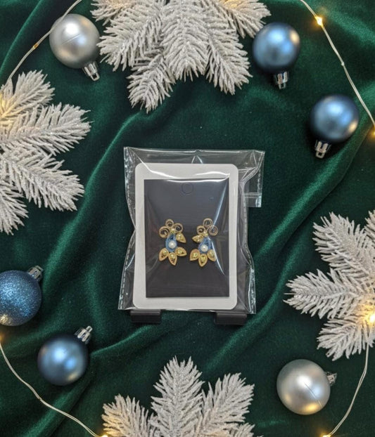 Blue and Gold Leaf Drop Studs