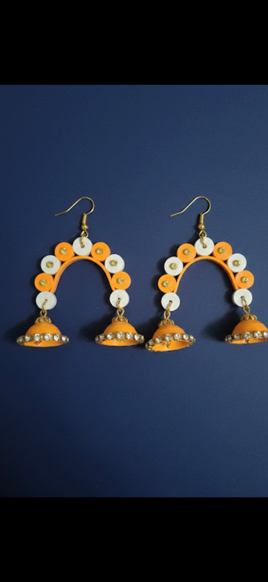 Orange & White Arch Jhumkas