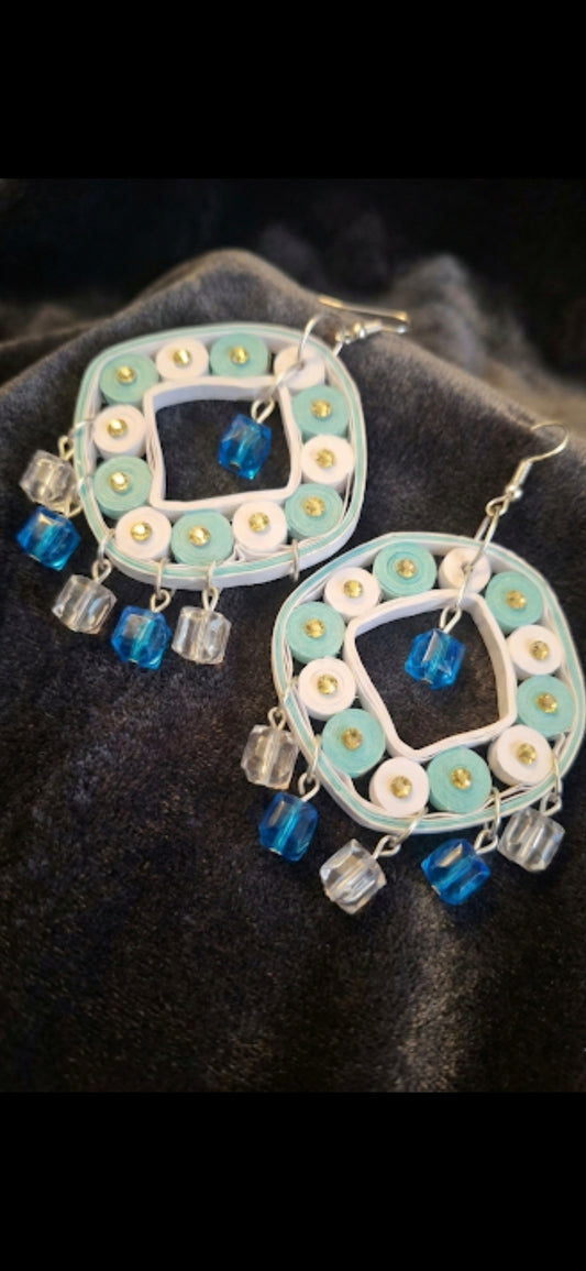 Icy Blue Mosaic Geometric Charm Earrings