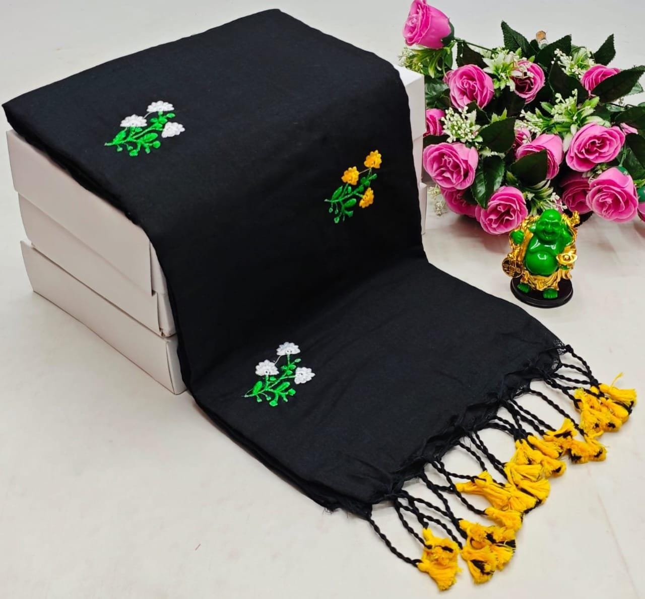 Khadi Cotton Flower Embroidery Saree with Blouse Piece