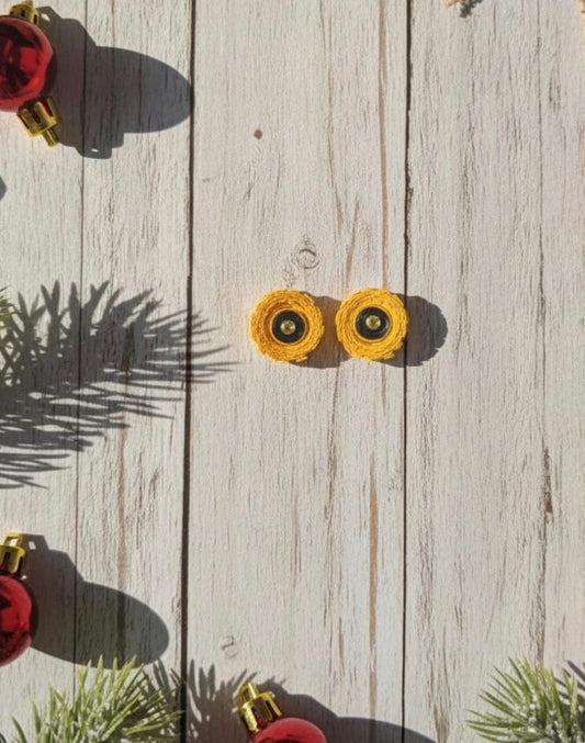 Yellow Spiral Button Studs
