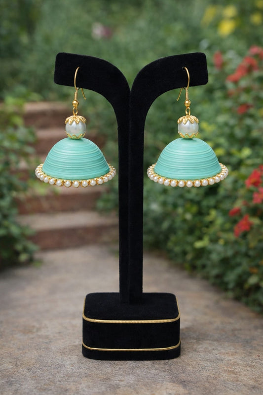 Mint Pearl Dome Handmade Paper Quilling Jhumkas