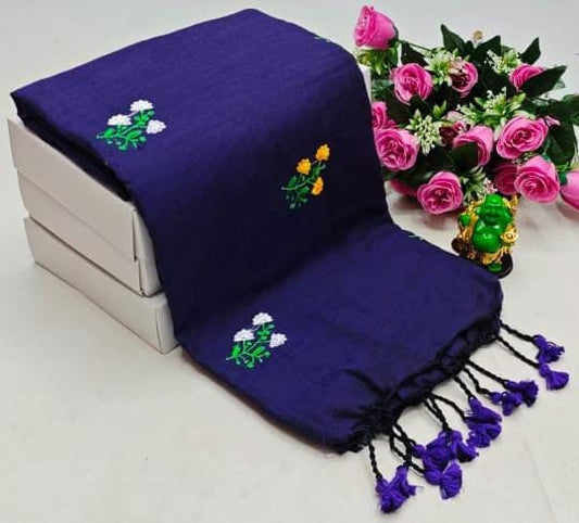 Khadi Cotton Flower Embroidery Saree with Blouse Piece