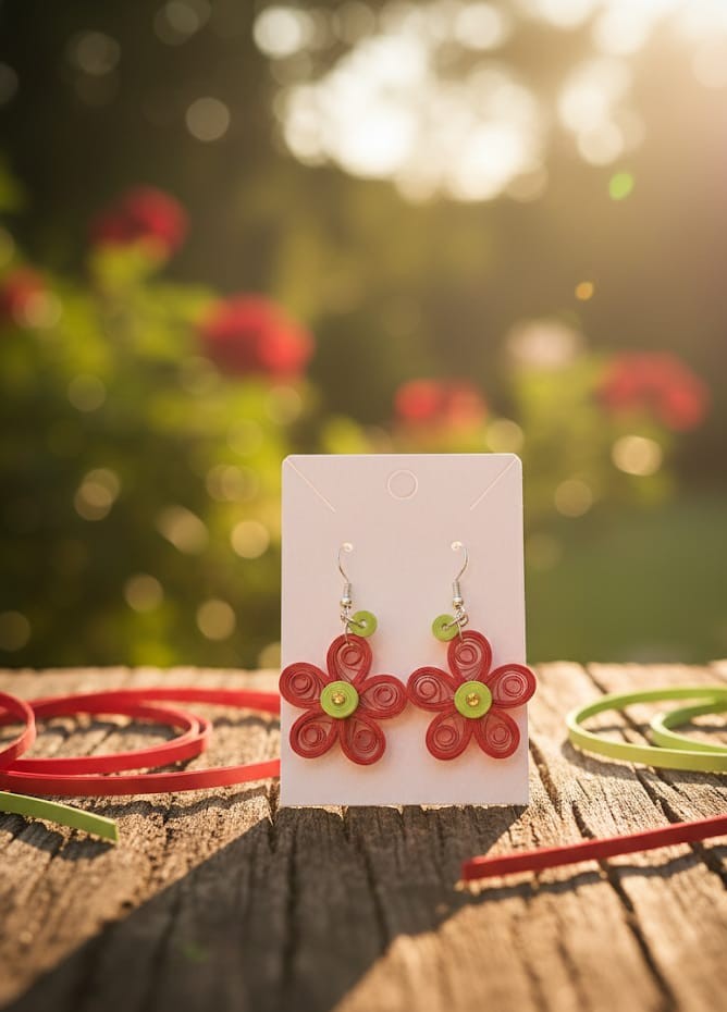 Red Garden Flower Dangle Earrings