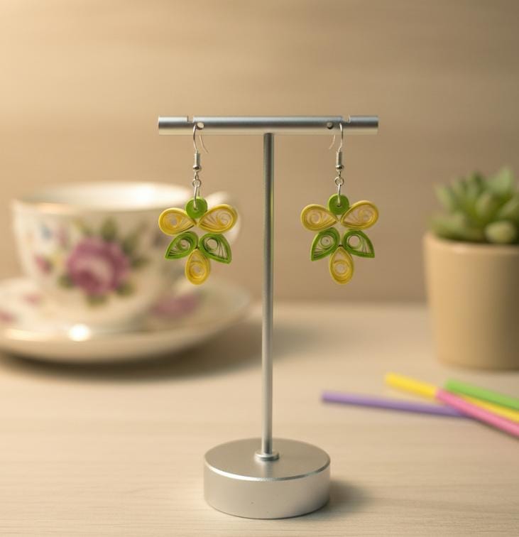 Lime Blossom Handcrafted Quilling Earrings