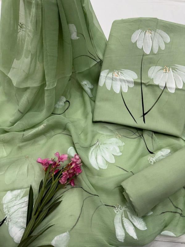 Pastel Green Floral Chiffon Suit Set