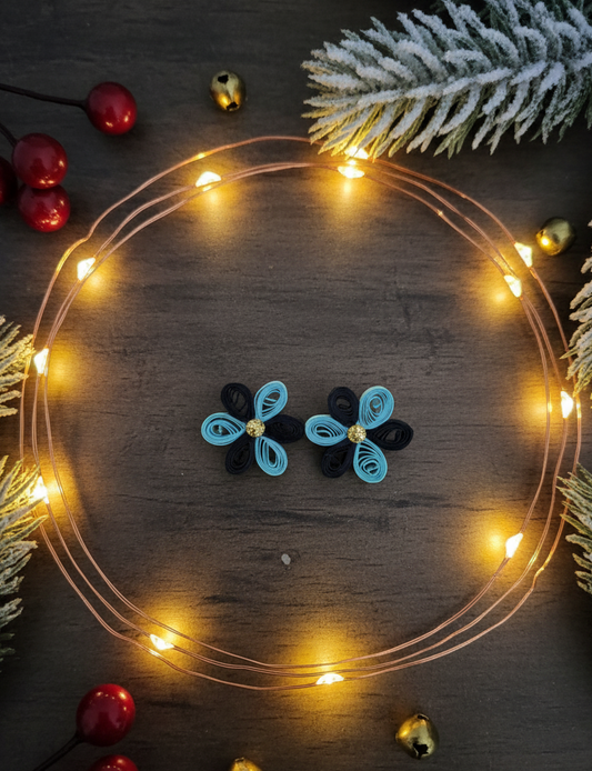 Blue and Black Mini Flower Studs