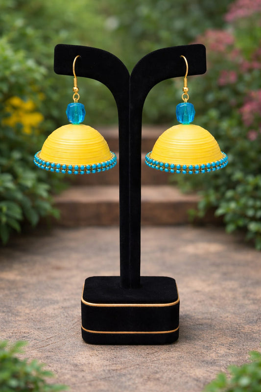 Yellow & Blue Handmade Paper Quilling Jhumka Earrings