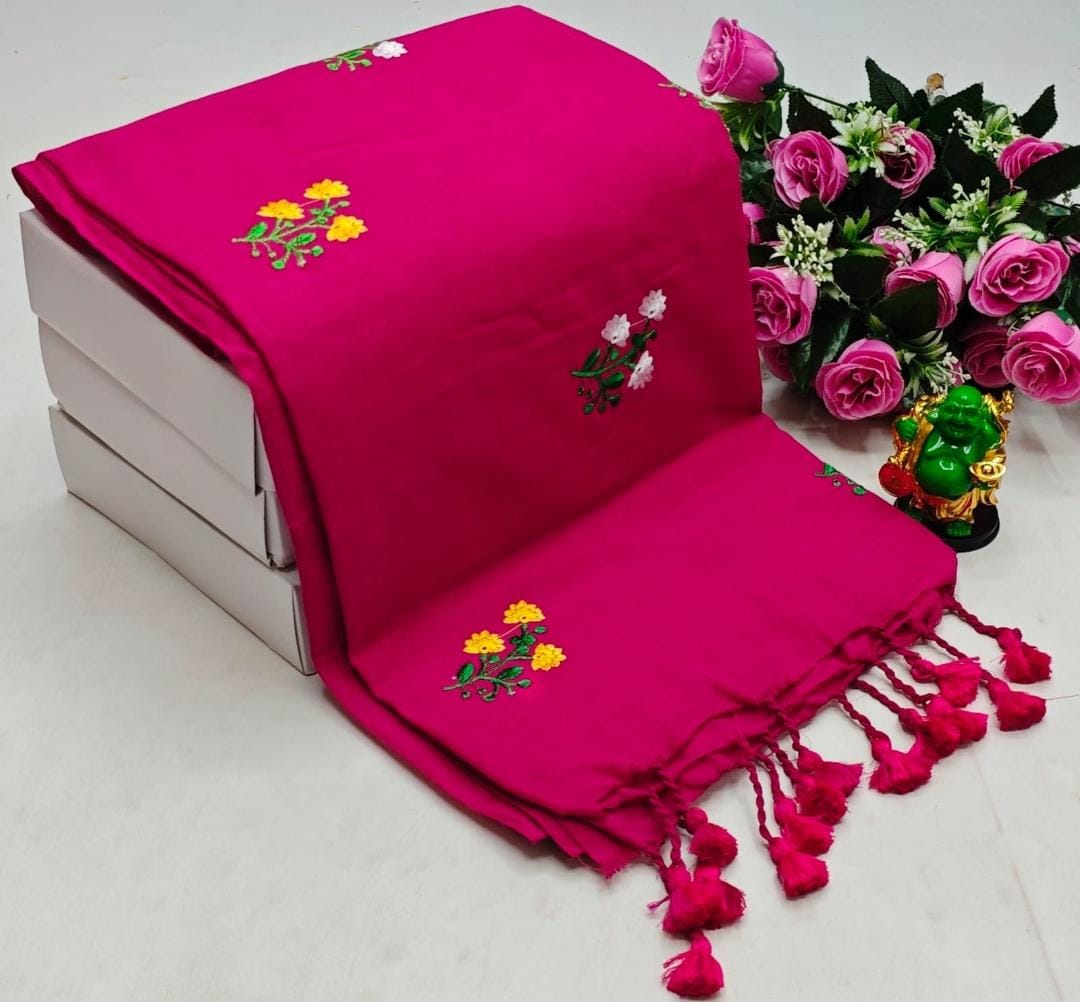 Khadi Cotton Flower Embroidery Saree with Blouse Piece