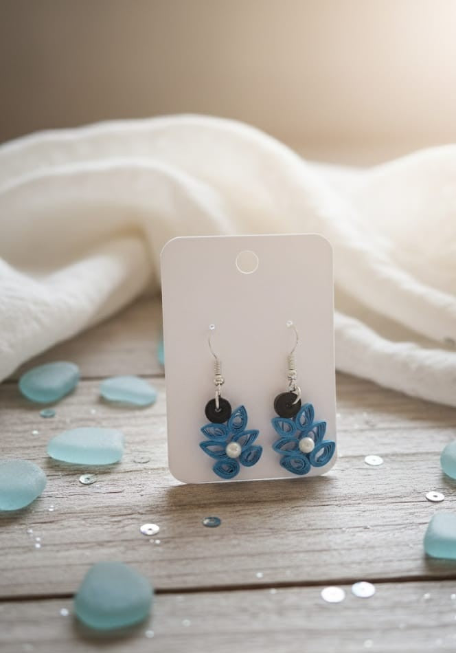Blue Leaf Curl Earrings