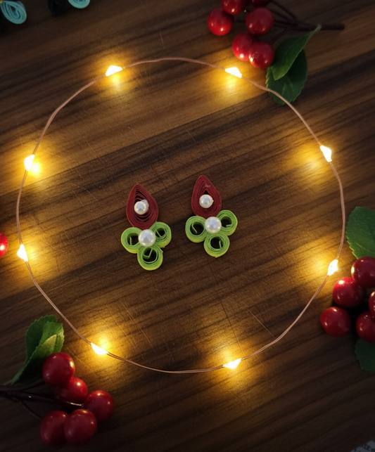 Red and Green Pearl Drop Studs