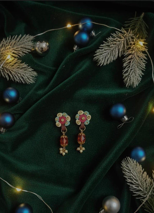 Festive Red and Blue Dangle Earrings