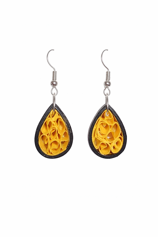 Golden Drop Quilling Teardrop Earrings