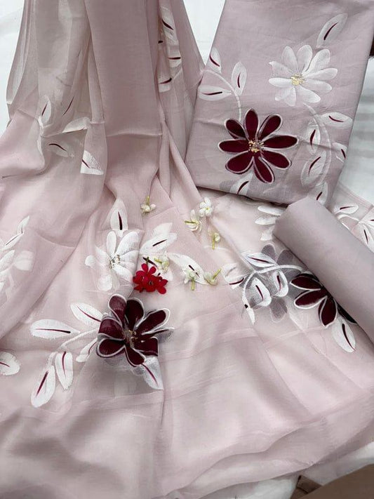 Soft Blush Pink Hand-Painted Chiffon Suit
