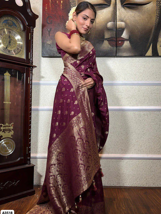 Wine Purple Soft Lichi Silk Saree with Rich Jacquard Pallu