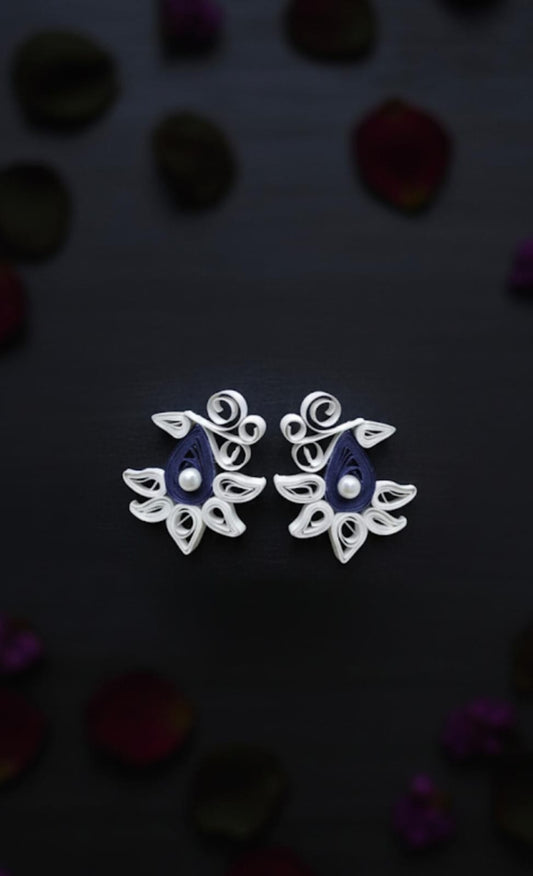 White and Navy Petal Leaf Studs
