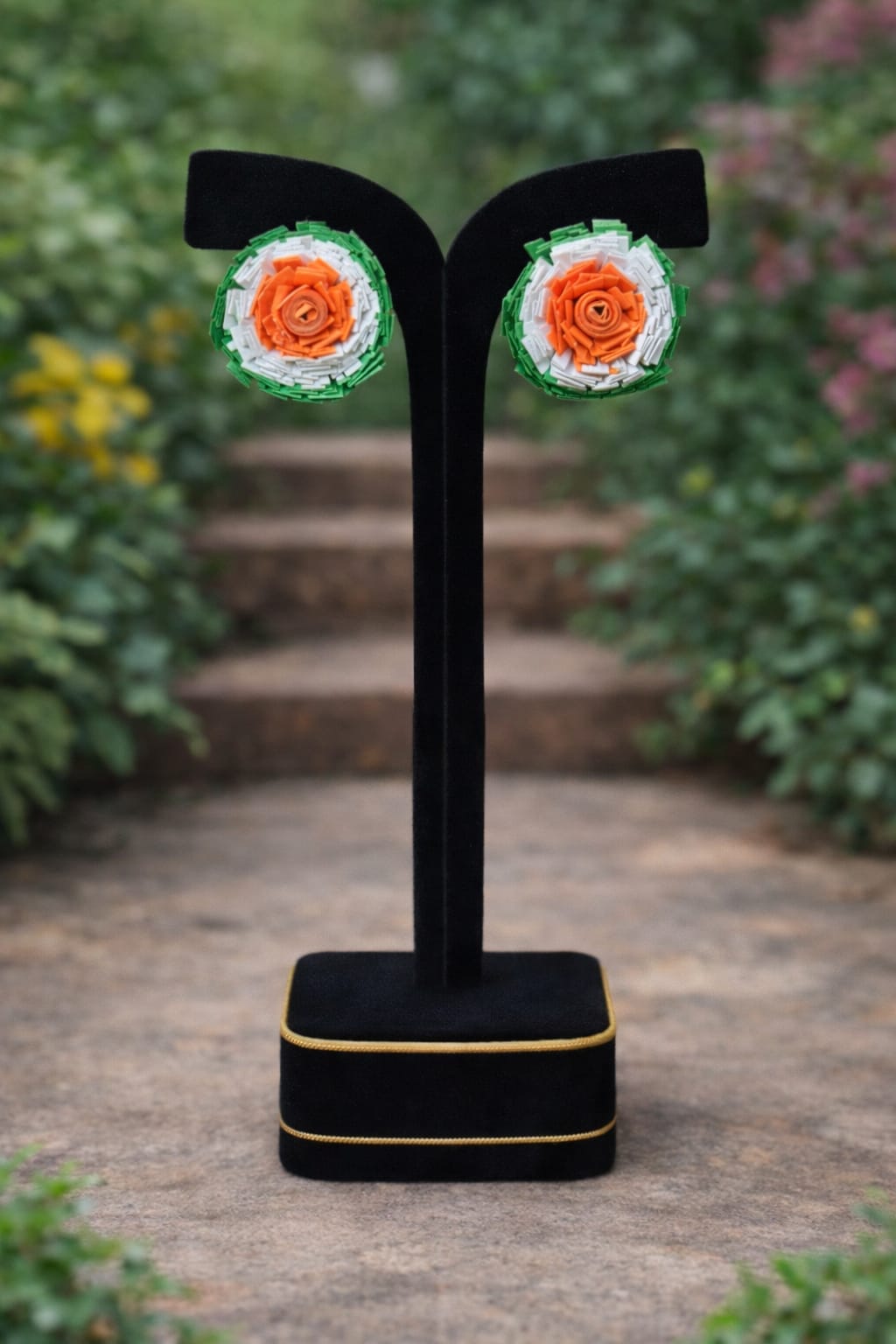 Tricolor Floral Handmade Paper Quilling Stud Earrings