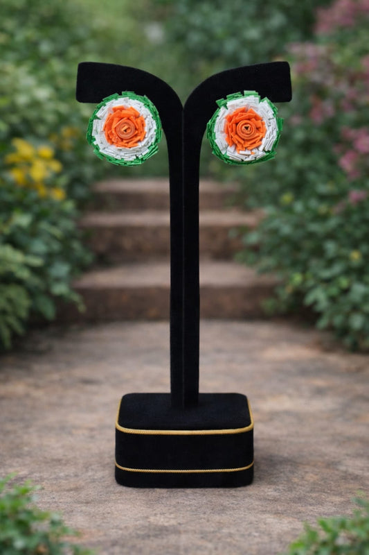 Tricolor Floral Handmade Paper Quilling Stud Earrings