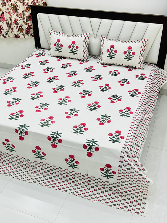 Red Rose Floral Premium King Size Cotton Bedsheet