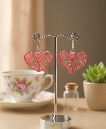 Crimson Heart Handcrafted Quilling Earrings