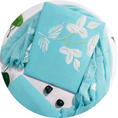 Aqua Blue Floral Chiffon Suit Set