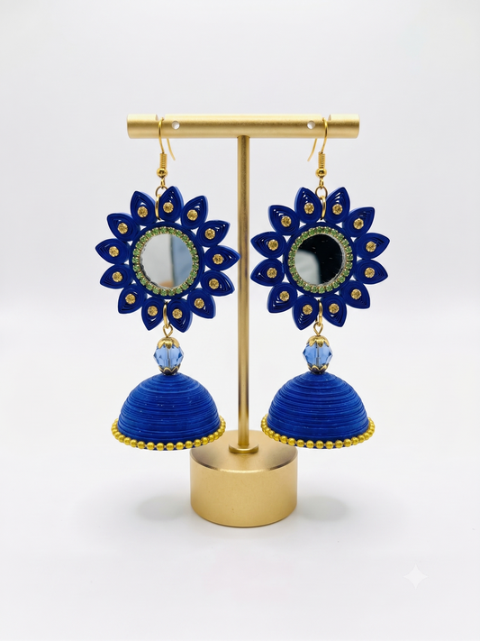 Handmade Paper Quilled Grand Royal Blue Chandelier Earrings - Combo 5