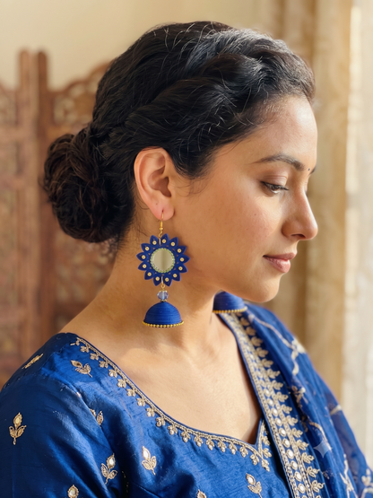 Handmade Paper Quilled Grand Royal Blue Chandelier Earrings - Combo 5