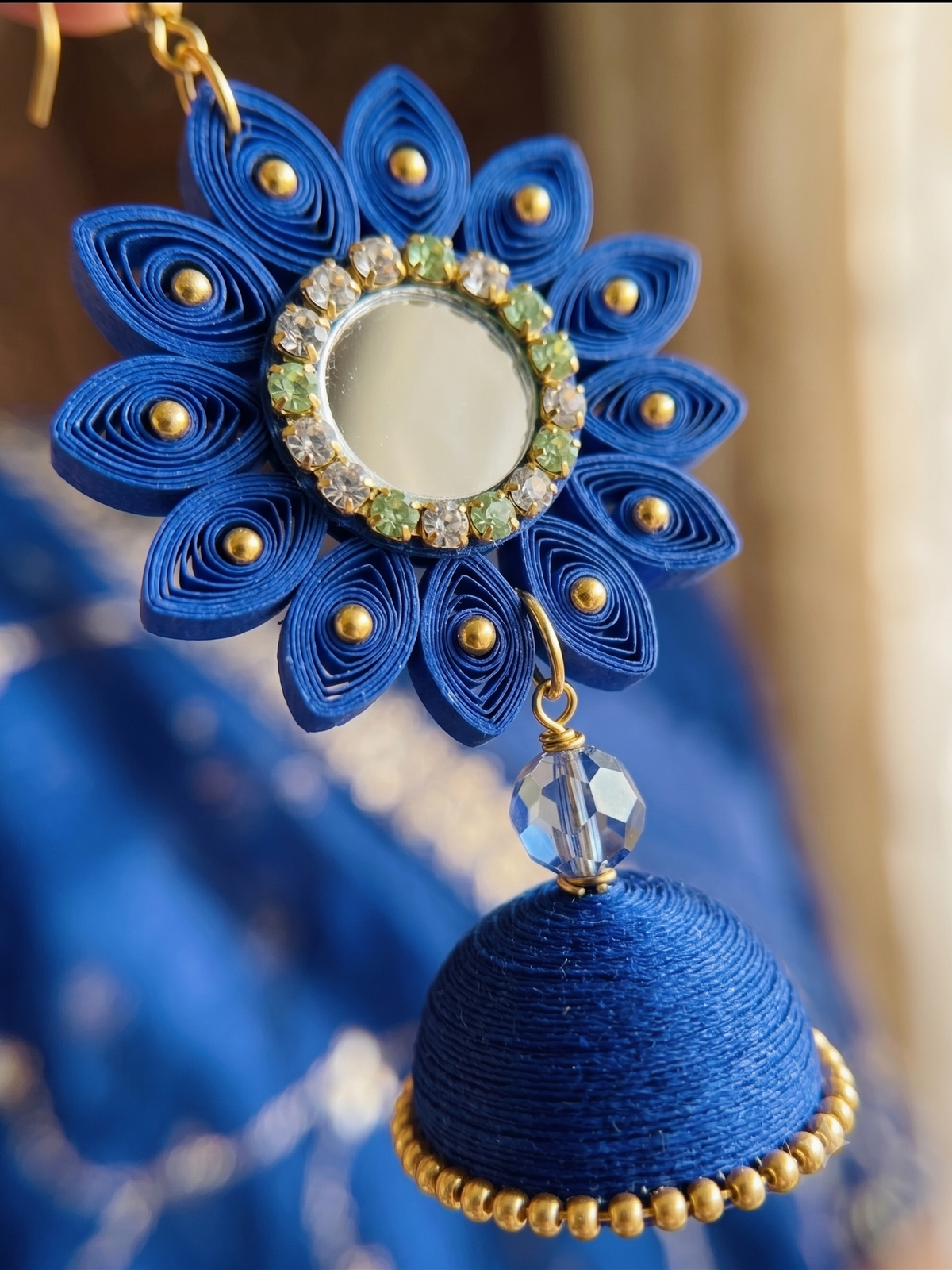 Handmade Paper Quilled Grand Royal Blue Chandelier Earrings - Combo 5