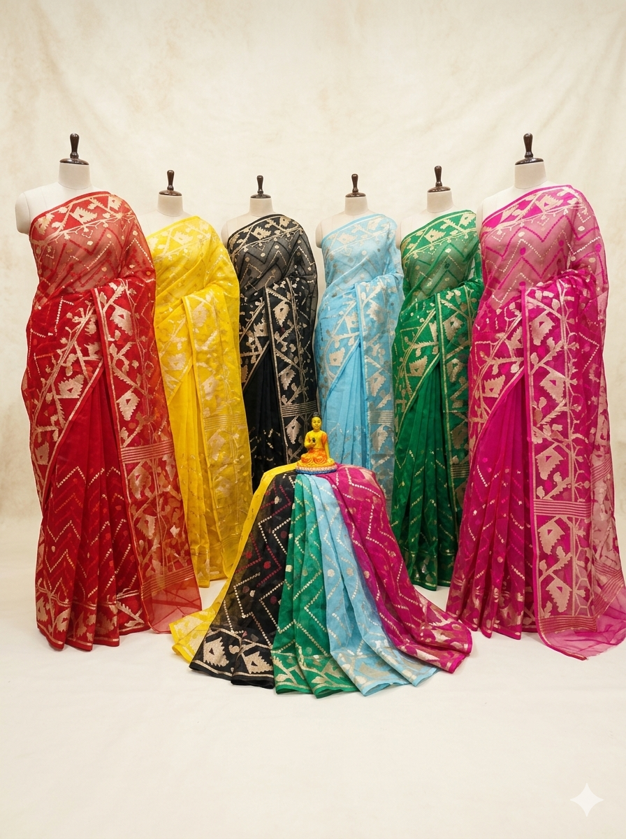 Taanvi's Collections Premium Maslin Jal Jamdani Saree with Blouse Piece - Festive & Wedding Wear