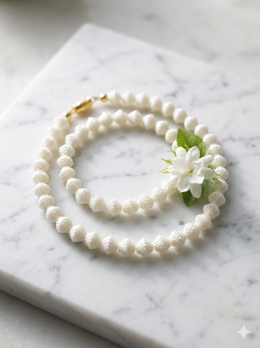 Taanvi’s Collections: Elegant White Geometric Beaded Chain Necklace – Classic 40cm Plastic Diamond-Shaped Beads with Gold-Coated Clasp