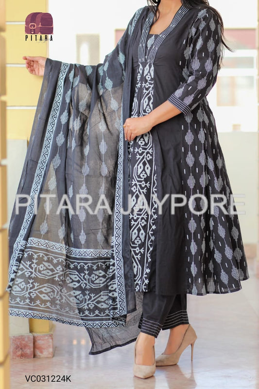 Elegant Heavy Suqens & Moti Work Anarkali 3-Piece Set – Pure Cotton